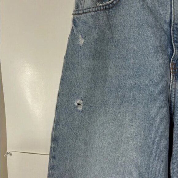 Zara Baggy Jeans Womens 6 Blue Light Wash Denim Raw Hem Cropped Distressed - Picture 4 of 9